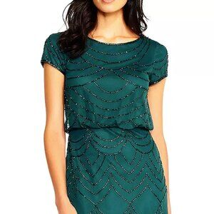 Adrianna Papell,  Beaded Blouson Gown with cap sleeves